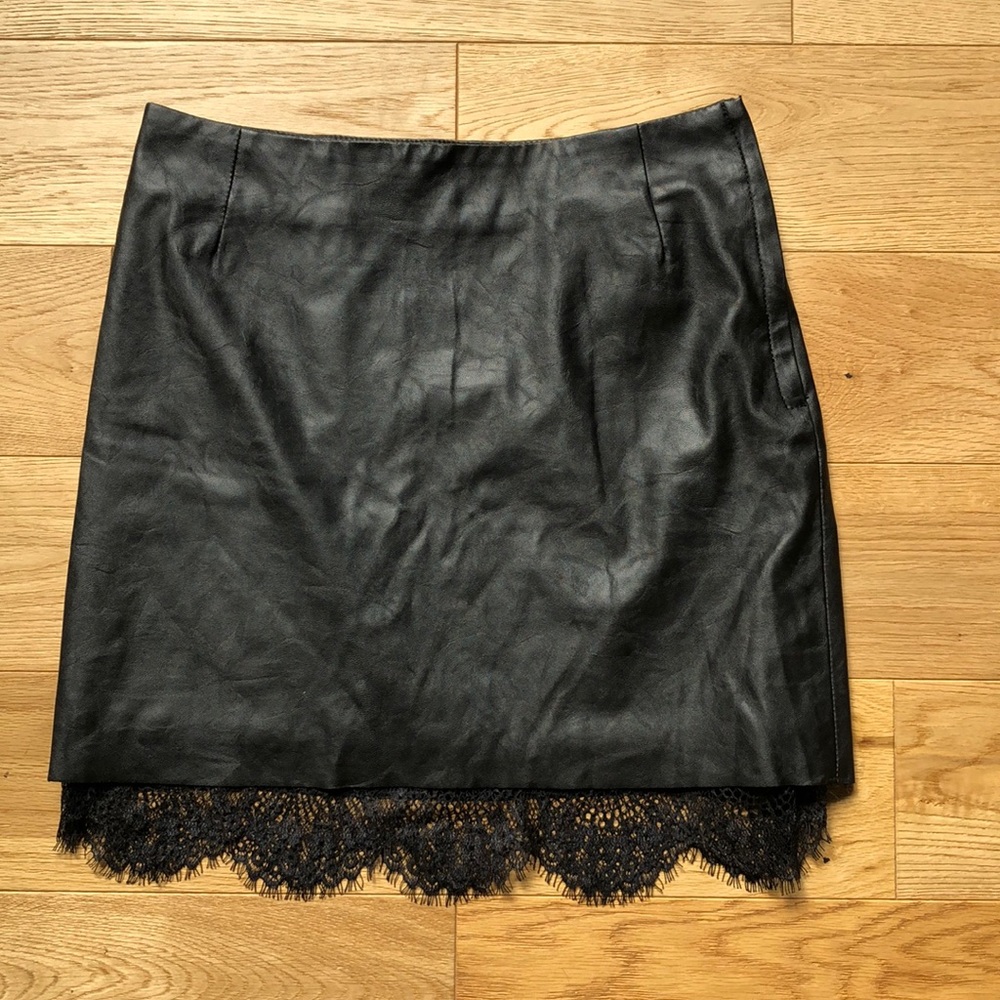 Leather and lace mini skirt